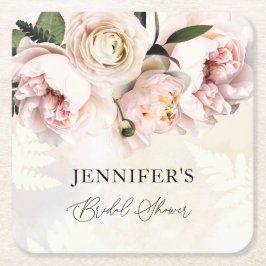 Porta-copo De Papel Quadrado Chá de panela Floral Rosa