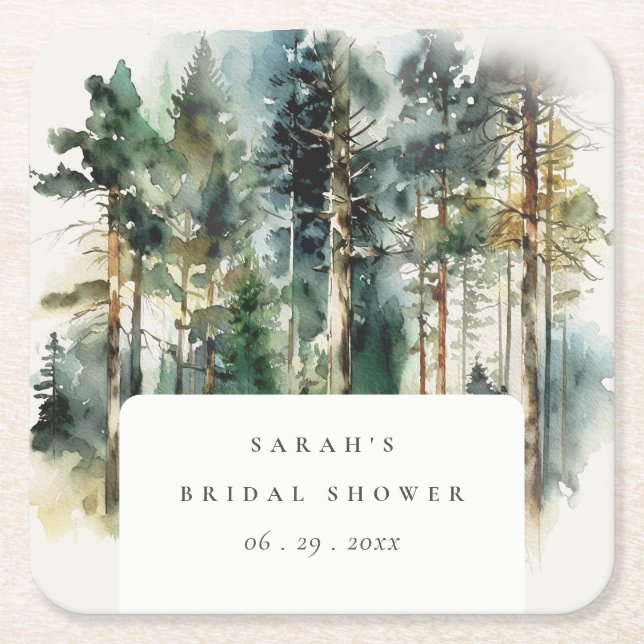 Porta-copo De Papel Quadrado Chá de panela Florestal de Madeira Elegante (Frente)