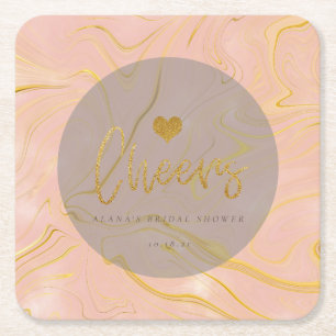 Porta-copo De Papel Quadrado Chá de panela rosa Dourado de brilho do mármore