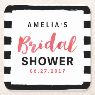 Porta-copo De Papel Quadrado Chá de panela Vermelho com Stripes Pretas e Branca