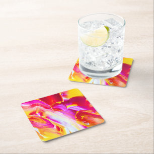 Porta-copo De Papel Quadrado Chama Líquida - Laranja Brilhante e design amarelo