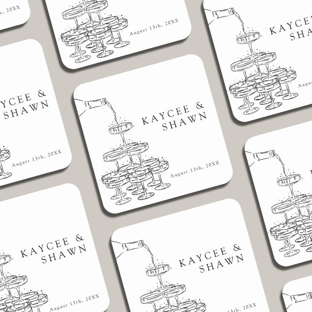 Porta-copo De Papel Quadrado Champagne Tower Wedding Coasters (Criador carregado)
