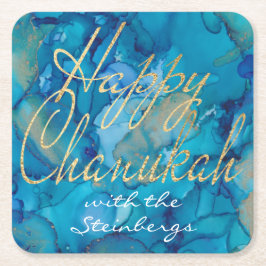 Porta-copo De Papel Quadrado Chanukah Blue Dourado