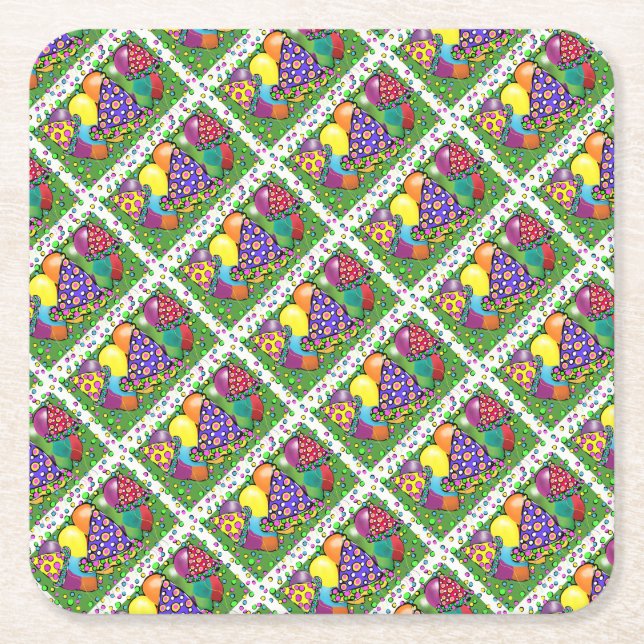 Porta-copo De Papel Quadrado Chapéus do Partido Birthay (Frente)