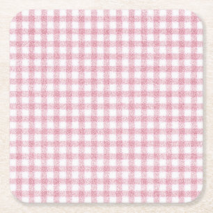Porta-copo De Papel Quadrado Charme de Xadrez Rosa e Branco Aveludado