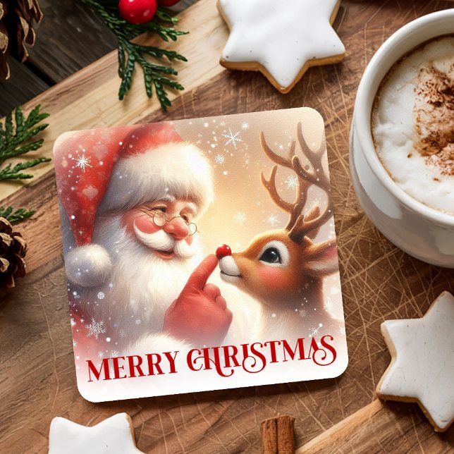 Porta-copo De Papel Quadrado Charming Santa Claus Rudolph Holiday Coasters (Charming Santa Claus Rudolph Holiday Coasters)