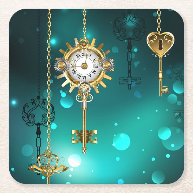 Porta-copo De Papel Quadrado Chaves de Esqueleto Anticas em Fundo Verde (Frente)