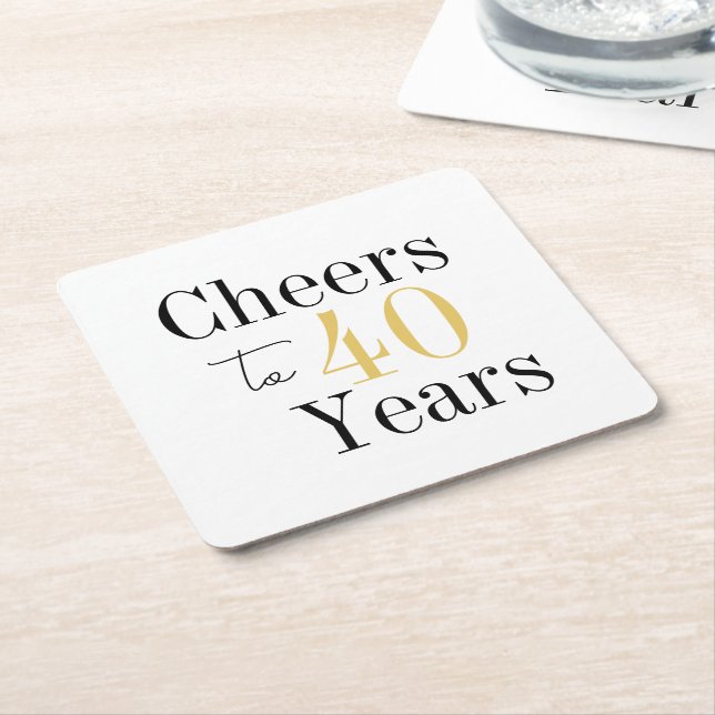 Porta-copo De Papel Quadrado Cheers to 40 Years Minimal Black Gold Party (Inclinado)