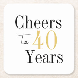 Porta-copo De Papel Quadrado Cheers to 40 Years Minimal Black Gold Party