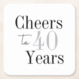 Porta-copo De Papel Quadrado Cheers to 40 Years Minimal Silver Party