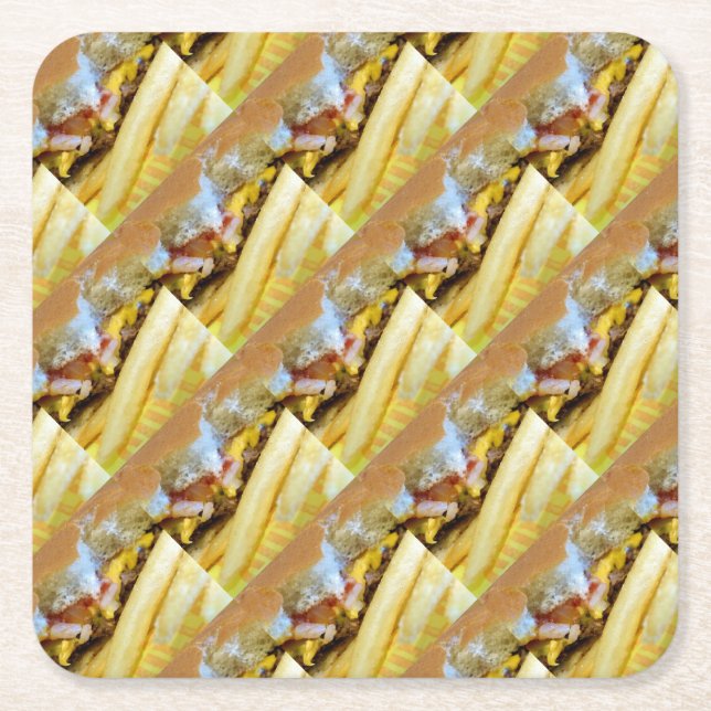 Porta-copo De Papel Quadrado Cheeseburger e Fries (Frente)