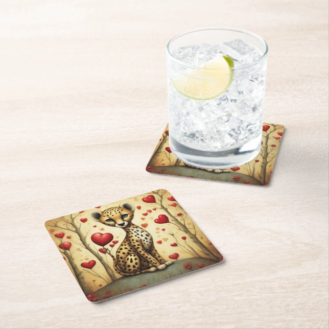 Porta-copo De Papel Quadrado Cheetah Love 3 (Insitu)