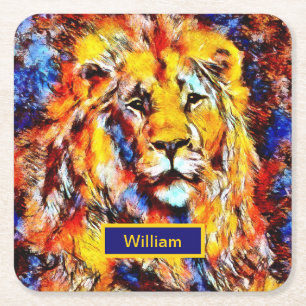 Porta-copo De Papel Quadrado Chefe de uma Arte de Vintagem de Leão