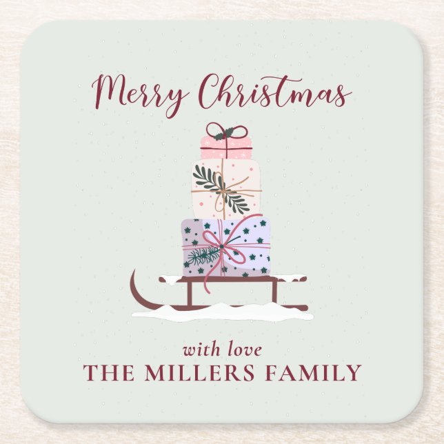 Porta-copo De Papel Quadrado Cheio de presentes, verde-claro (Frente)