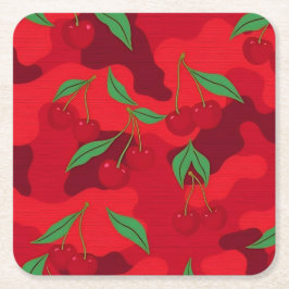 Porta-copo De Papel Quadrado Cherries Camo Red Coaster Set