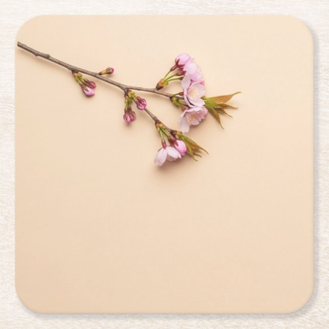 Porta-copo De Papel Quadrado Cherry Blossom and Daisy Background (Frente)