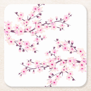 Porta-copo De Papel Quadrado Cherry Blossom Cor-de-rosa