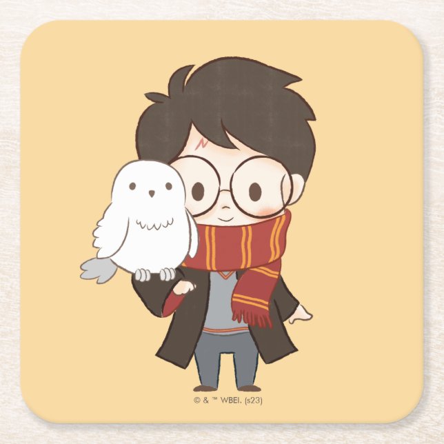 Porta-copo De Papel Quadrado Chibi HARRY POTTER™ & Hedwig (Frente)