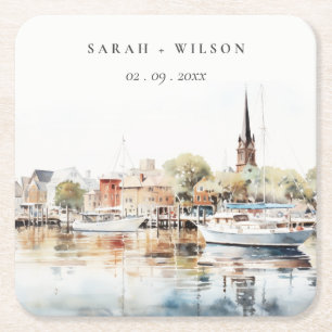 Porta-copo De Papel Quadrado Chic Annapolis Maryland Watercolor Wedding
