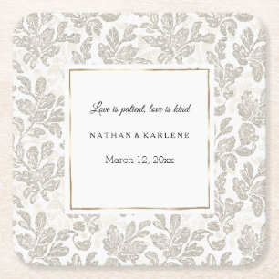 Porta-copo De Papel Quadrado Chic Casamento Floral Creme Branco