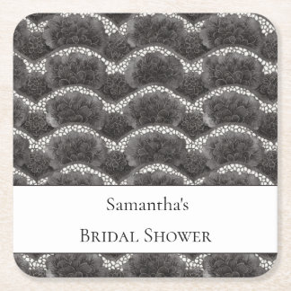Porta-copo De Papel Quadrado Chic Chuveiro de Noiva Floral Preto Branco
