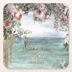 Porta-copo De Papel Quadrado Chic Flowers Ocean