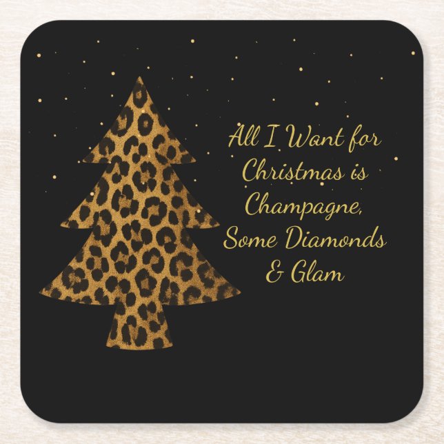 Porta-copo De Papel Quadrado Chic Holiday Leopard Tree Design (Frente)