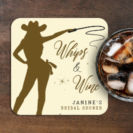 Porta-copo De Papel Quadrado Chicote & Vinho Cowgirl Chá de Noiva