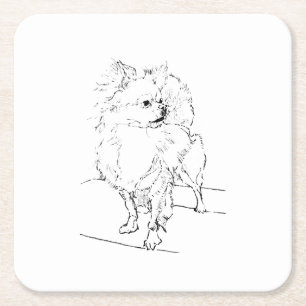 Porta-copo De Papel Quadrado Chihuahua de Cabelo Longo - Ilustração Minimalista