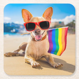 Porta-copo De Papel Quadrado Chihuahua Dog na praia