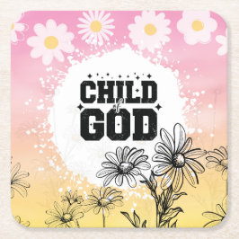Porta-copo De Papel Quadrado Child of God Daisy Gradient Floral Christian