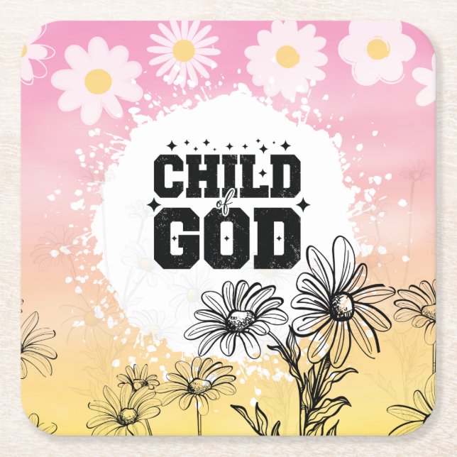 Porta-copo De Papel Quadrado Child of God Daisy Gradient Floral Christian (Frente)
