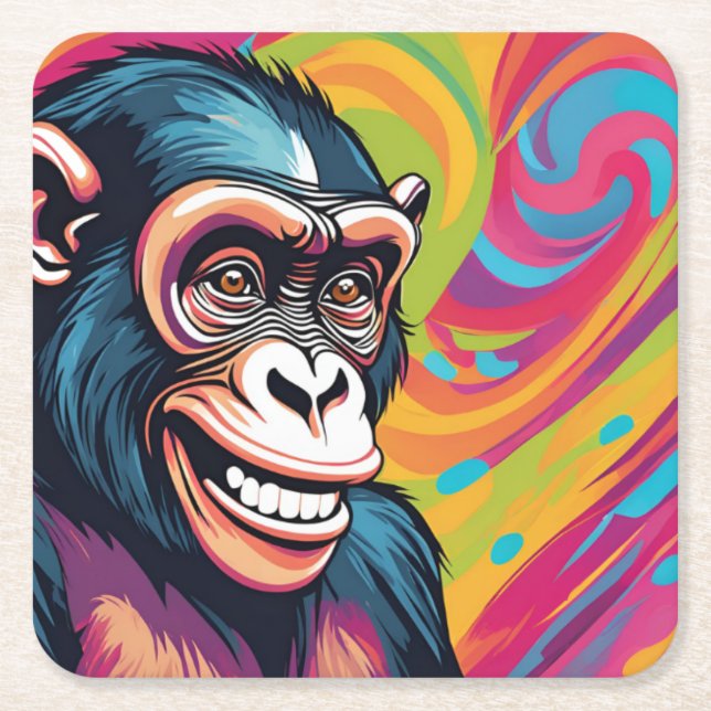 Porta-copo De Papel Quadrado Chimpanzé Engraçado e Louco (Frente)