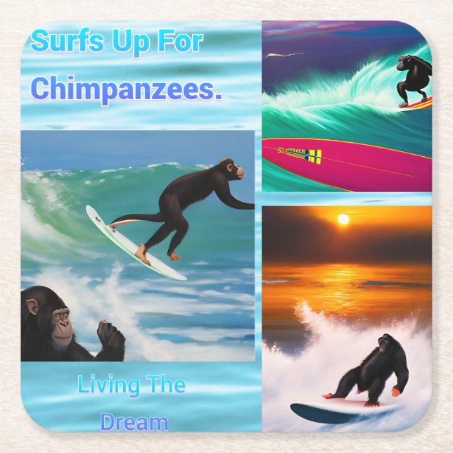 Porta-copo De Papel Quadrado Chimpanzés Surfing Photo Collage, Porta copos (Frente)