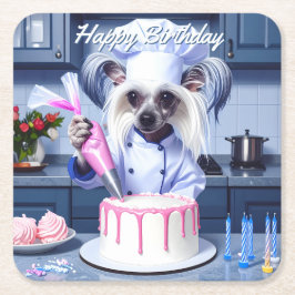 Porta-copo De Papel Quadrado Chinese Crested Birthday