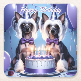 Porta-copo De Papel Quadrado Chinese Crested Birthday