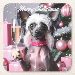 Porta-copo De Papel Quadrado Chinese Crested Christmas