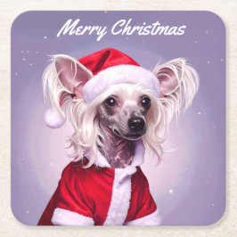 Porta-copo De Papel Quadrado Chinese Crested Santa Christmas