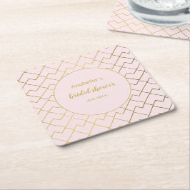Porta-copo De Papel Quadrado Chique Geométrico Tendência Dourado Rosa Cor-de-Ro