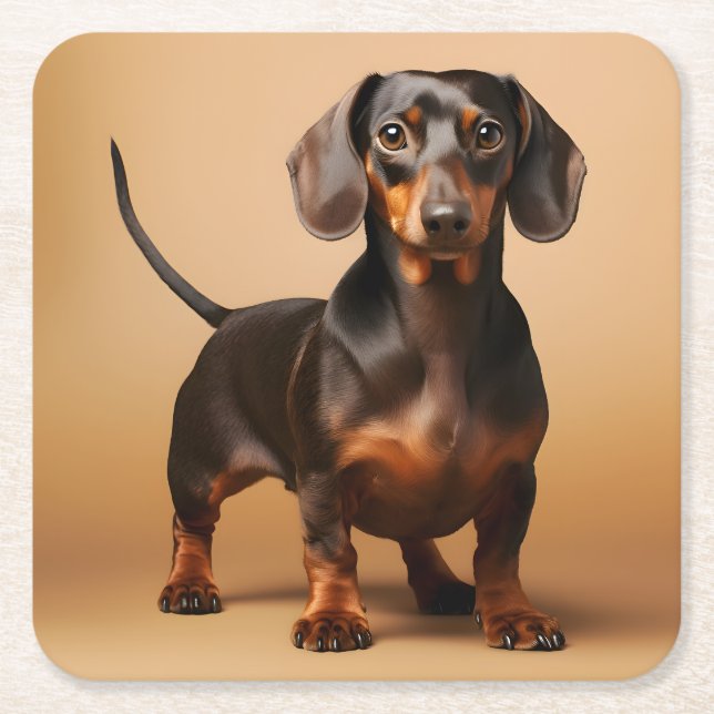Porta-copo De Papel Quadrado Chocolate e Tan Dachshund Dog (Frente)