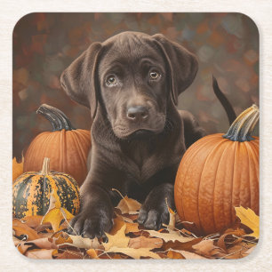 Porta-copo De Papel Quadrado Chocolate Labrador Retriever Autumn