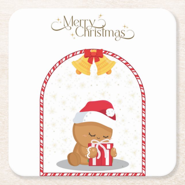 Porta-copo De Papel Quadrado Christmas Bear Gift Coaster (Frente)