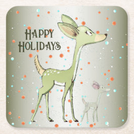 Porta-copo De Papel Quadrado Christmas Celebration Green Deers Holidays Cute