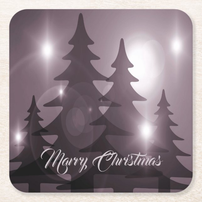 Porta-copo De Papel Quadrado Christmas Celebration Pink Trees Purple Elegant (Frente)