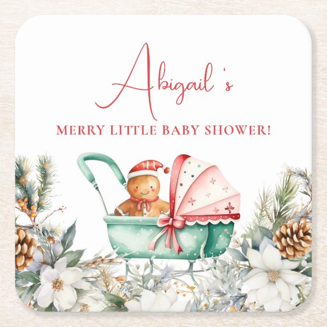 Porta-copo De Papel Quadrado Christmas Gingerbread Baby Shower (Frente)