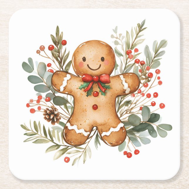 Porta-copo De Papel Quadrado Christmas Gingerbread Man (Frente)