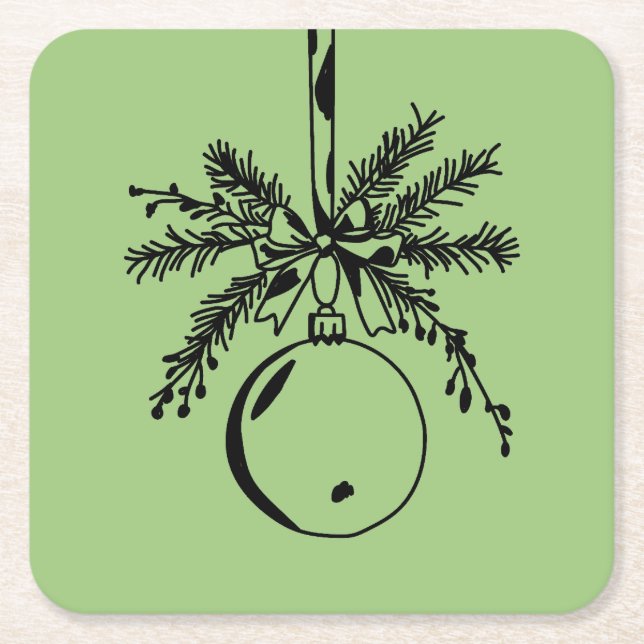 Porta-copo De Papel Quadrado Christmas ornament with bow and pine branch (Frente)