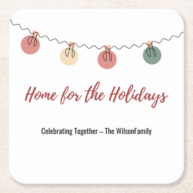 Porta-copo De Papel Quadrado Christmas Paper Coaster with Playful Holiday Icons (Frente)