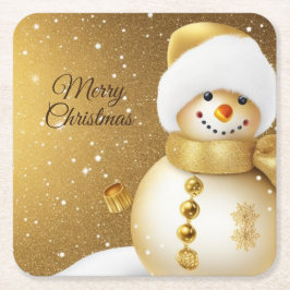 Porta-copo De Papel Quadrado Christmas Party Golden Snowman Winter Holiday