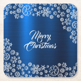 Porta-copo De Papel Quadrado Christmas Party White Snowflakes Navy Blue
